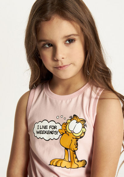 Garfield Print Sleeveless Dress with Round Neck and Pocket