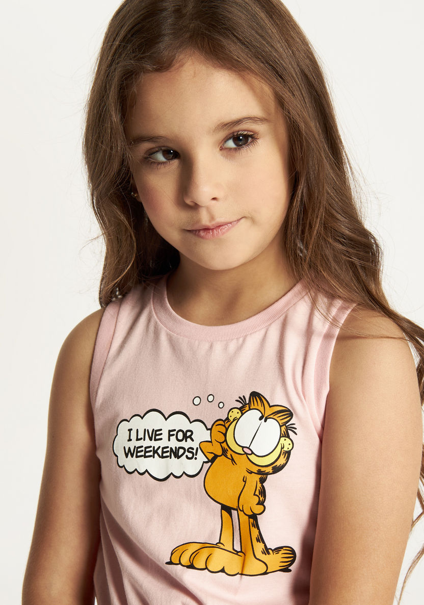 Garfield Print Sleeveless Dress with Round Neck and Pocket-Dresses, Gowns & Frocks-image-2
