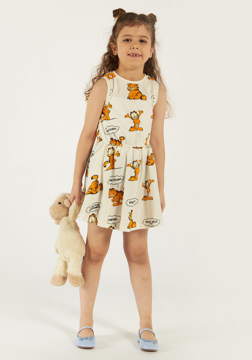 Garfield Print Sleeveless Dress with Crew Neck-Dresses, Gowns & Frocks-image-0