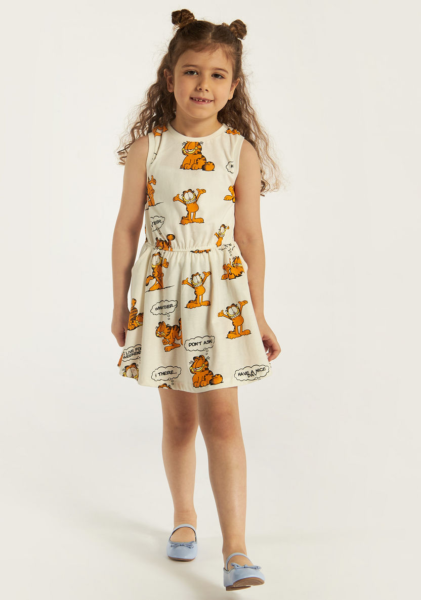 Garfield Print Sleeveless Dress with Crew Neck-Dresses, Gowns & Frocks-image-1