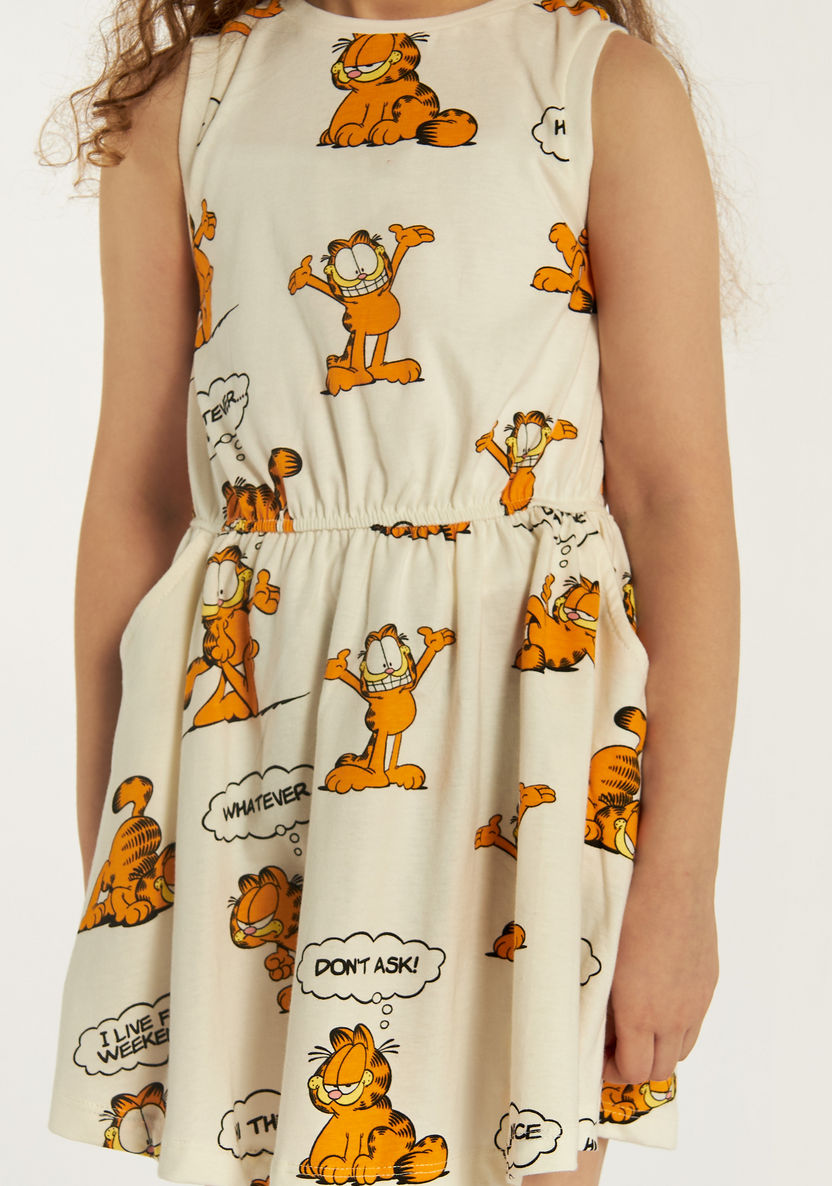 Garfield Print Sleeveless Dress with Crew Neck-Dresses, Gowns & Frocks-image-2