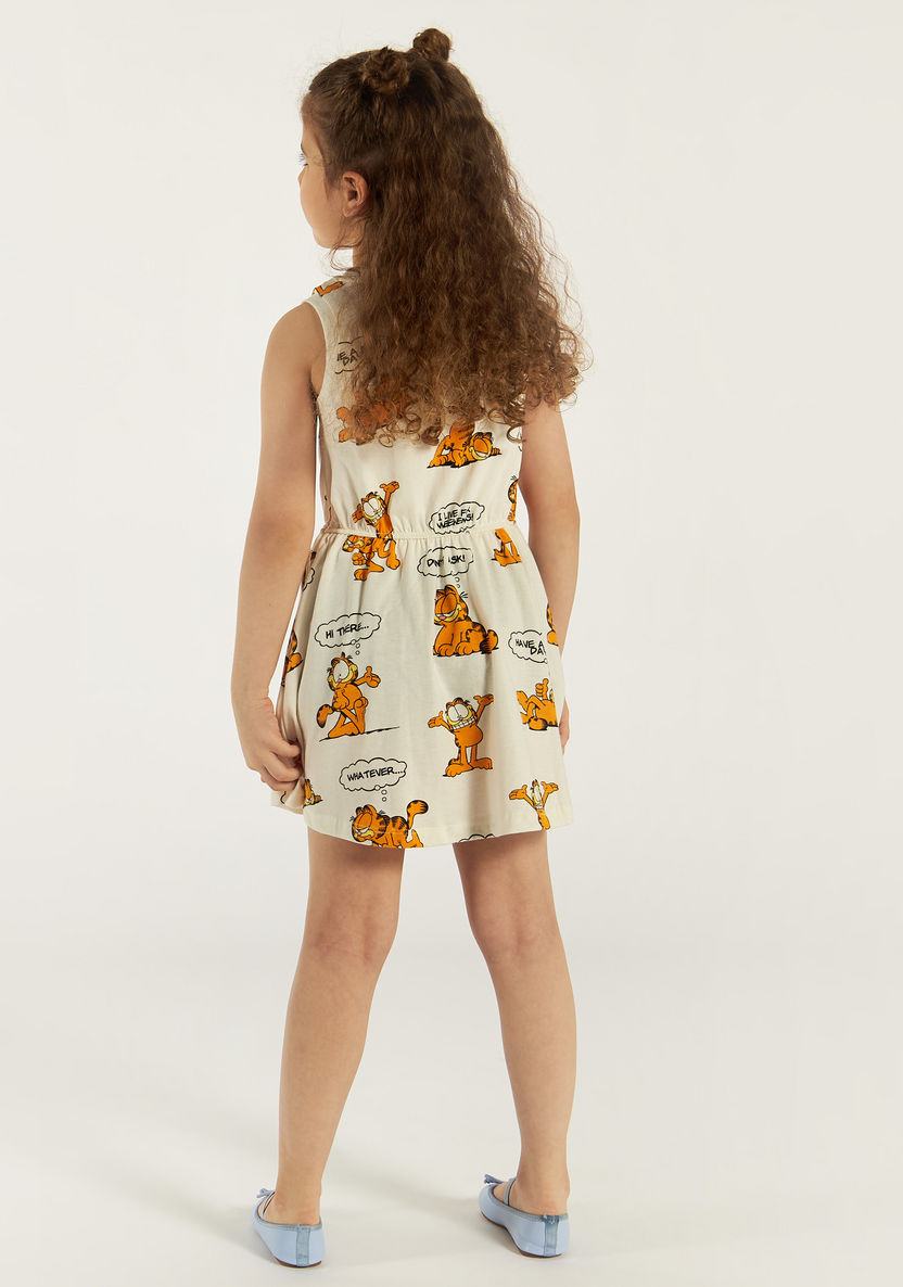 Garfield Print Sleeveless Dress with Crew Neck-Dresses, Gowns & Frocks-image-3