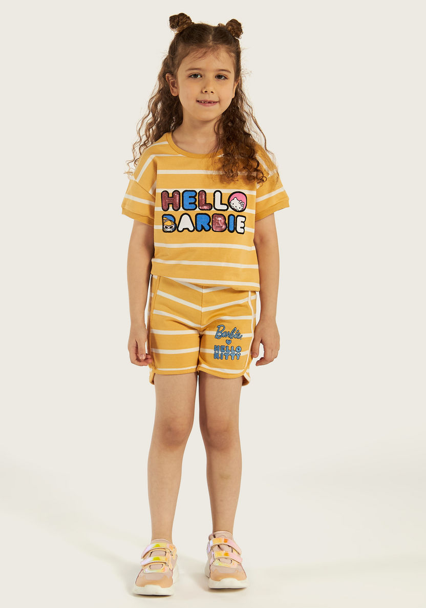 Sanrio Hello Barbie Print T-shirt and Shorts Set-Clothes Sets-image-1