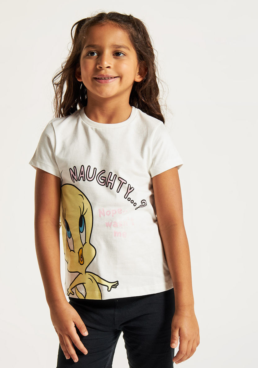 Tweety Print T-shirt with Crew Neck and Short Sleeves-T Shirts-image-1