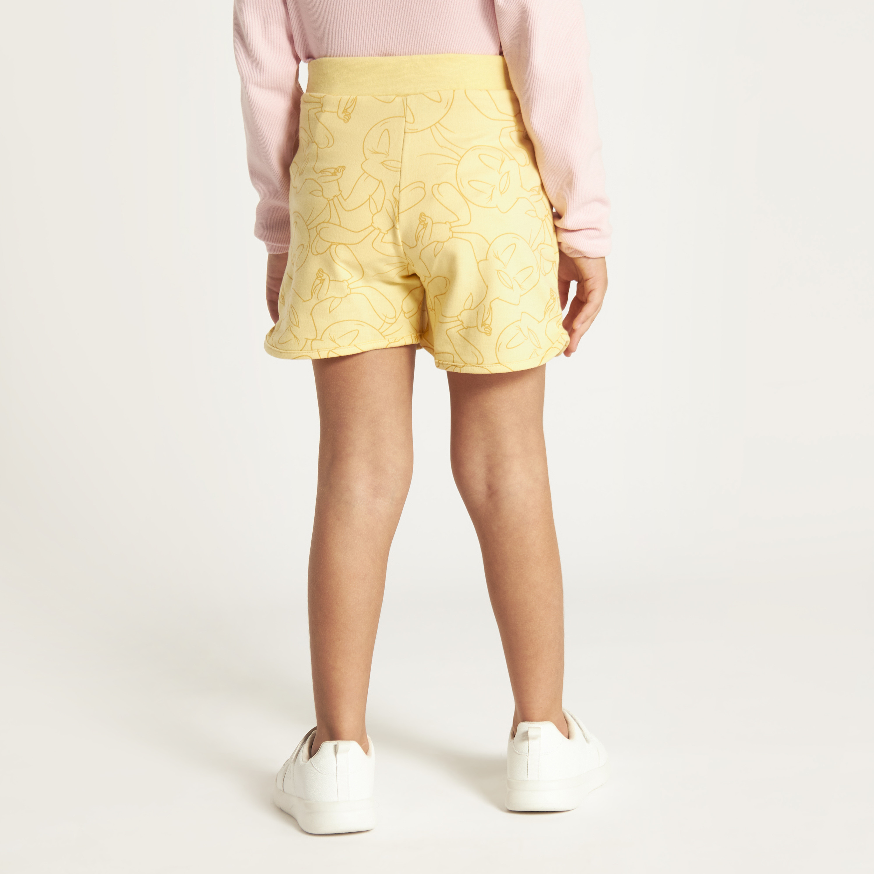 Tweety Print Mid-Rise Shorts with Drawstring Closure and Pockets-baby-girls-clothing-bottoms-shorts-image-4
