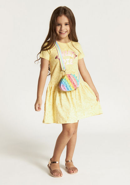 Tweety Foil Print Dress with Short Sleeves and Round Neck