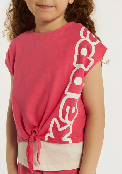 Kappa Logo Print T-shirt with Drop Shoulder Sleeves and Tie-Ups