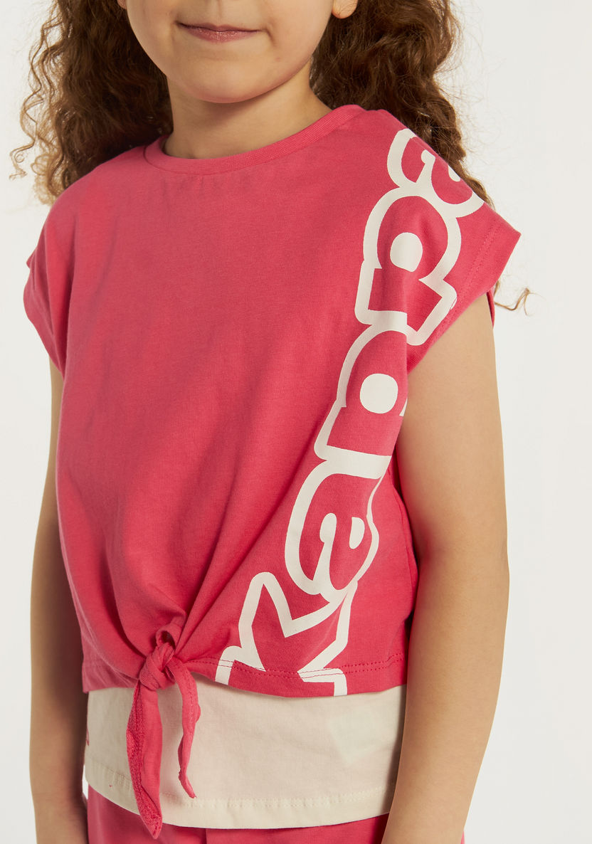 Kappa Logo Print T-shirt with Drop Shoulder Sleeves and Tie-Ups-Tops-image-2