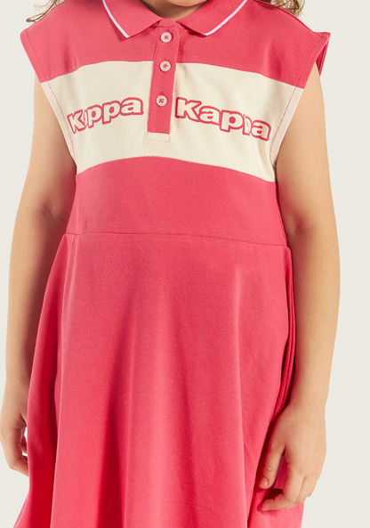 Kappa Logo Print Sleeveless Dress with Collar