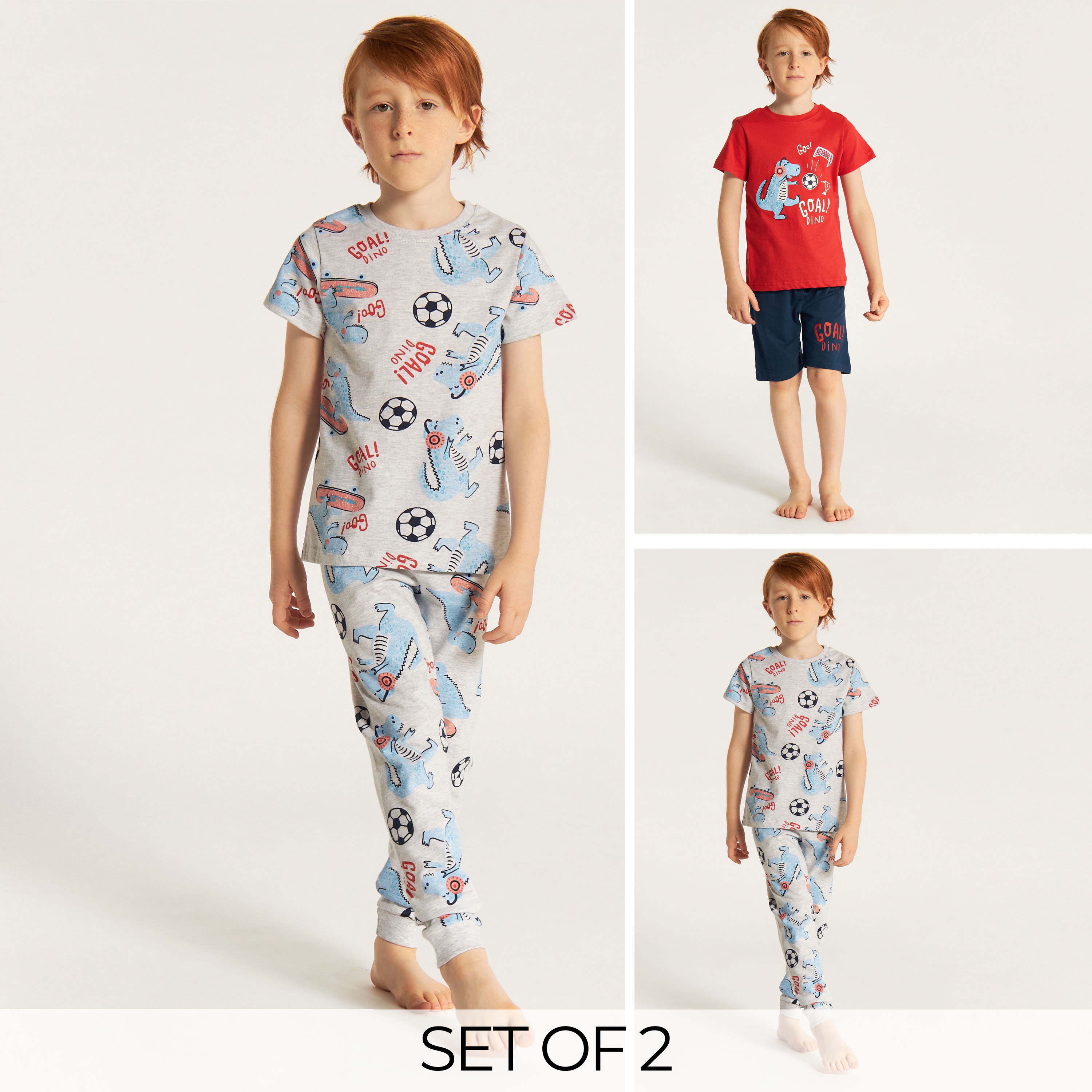 Juniors Printed 4-Piece Crew Neck T-shirt and Pyjamas with Shorts-boys-clothing-nightwear-image-1