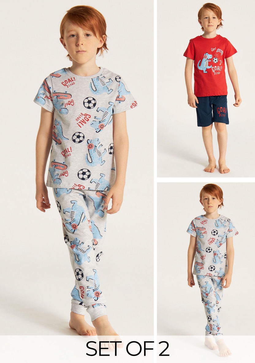 Juniors Printed 4-Piece Crew Neck T-shirt and Pyjamas with Shorts-Nightwear-image-0