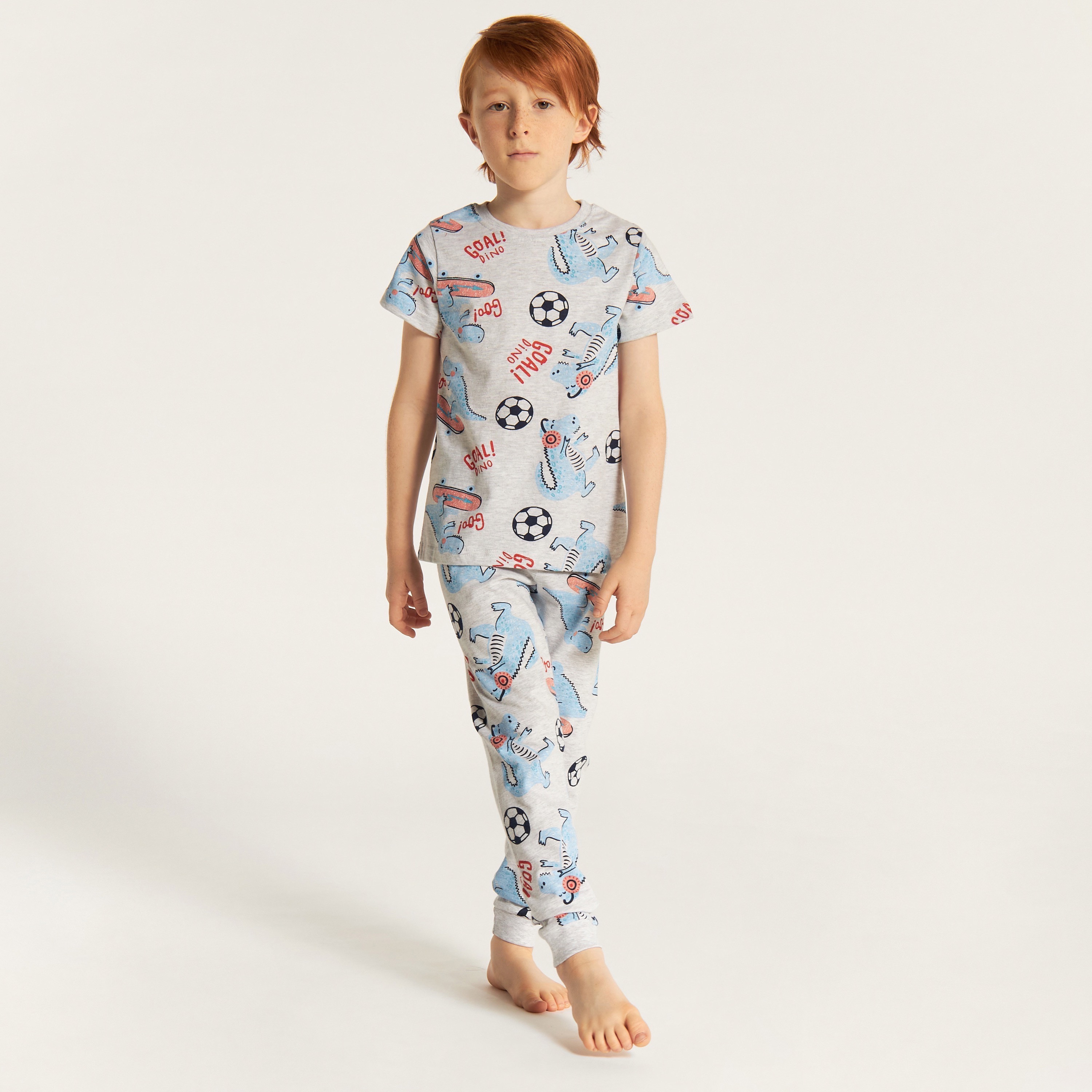 Juniors Printed 4-Piece Crew Neck T-shirt and Pyjamas with Shorts-boys-clothing-nightwear-image-2