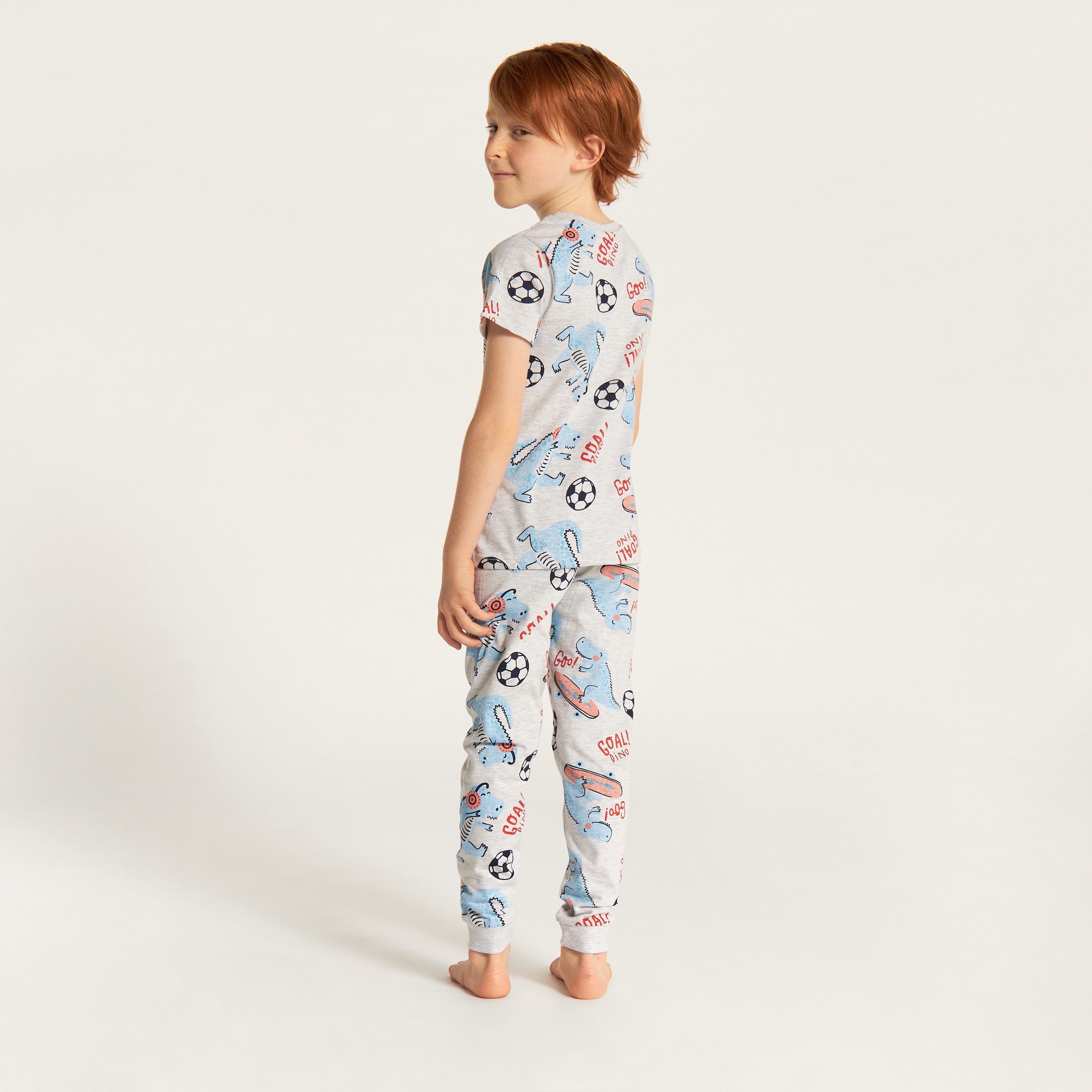Juniors Printed 4-Piece Crew Neck T-shirt and Pyjamas with Shorts-boys-clothing-nightwear-image-4
