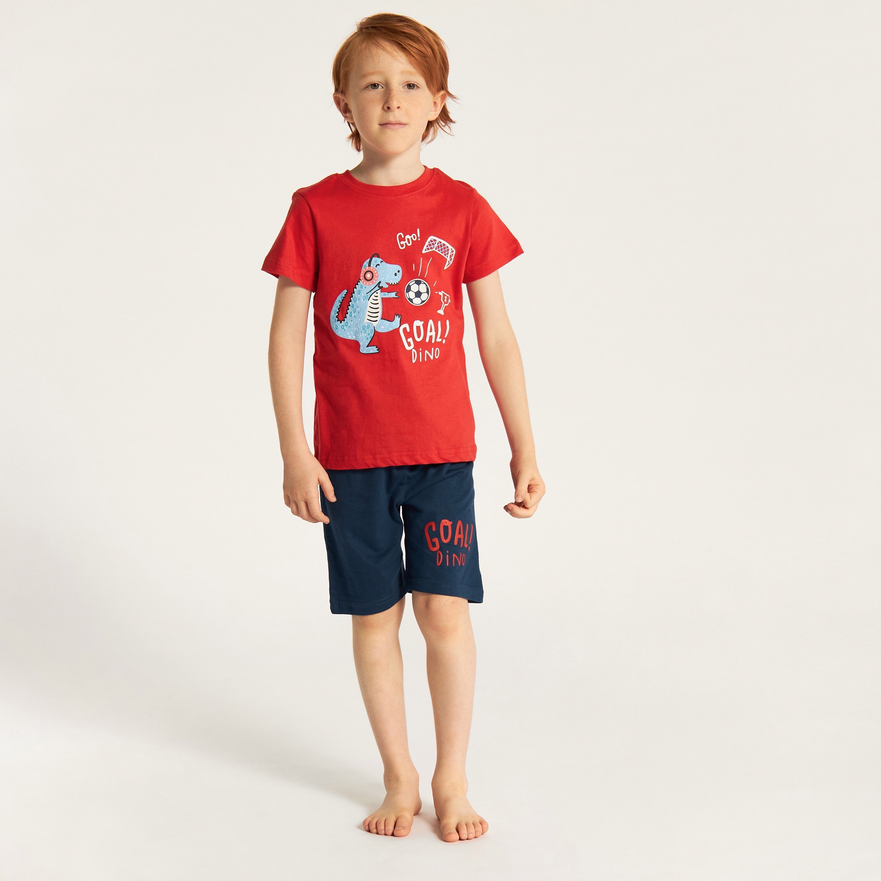 Juniors Printed 4-Piece Crew Neck T-shirt and Pyjamas with Shorts-boys-clothing-nightwear-image-6
