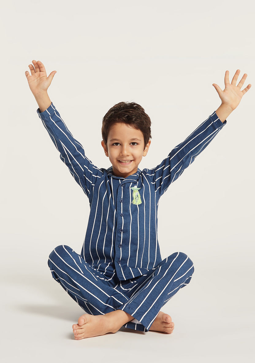 Juniors Striped Shirt and Full Length Pyjama Set-Pyjama Sets-image-0