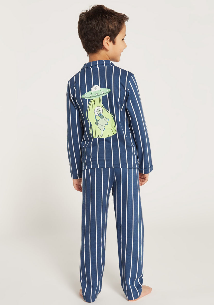 Juniors Striped Shirt and Full Length Pyjama Set-Pyjama Sets-image-3