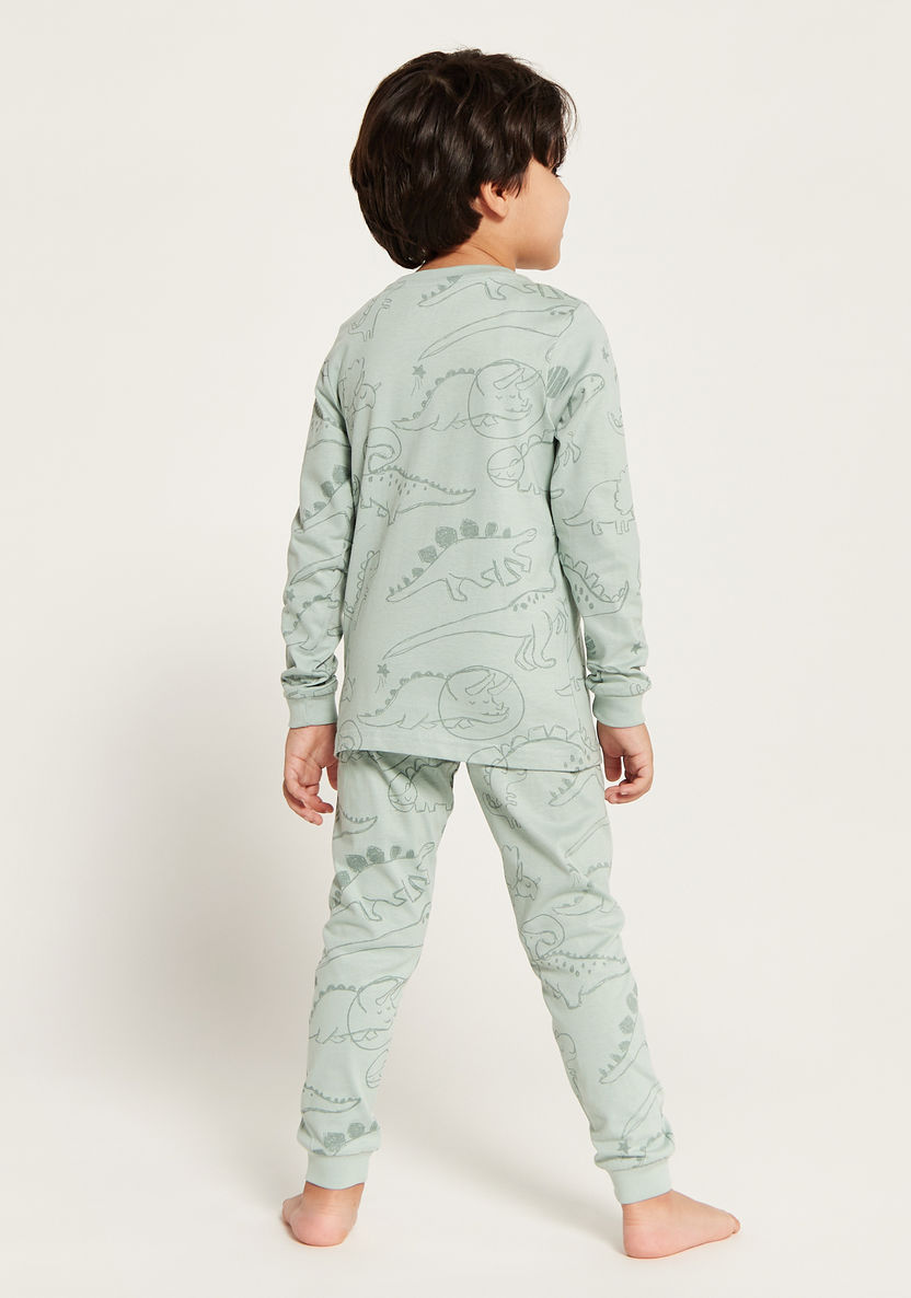Juniors Dinosaur Print Long Sleeve T-shirt and Jogger - Set of 2-Multipacks-image-4