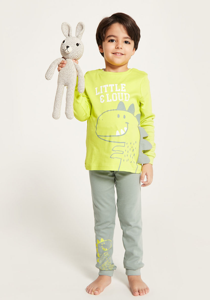 Juniors Dinosaur Print Long Sleeve T-shirt and Pyjama Set-Nightwear-image-0