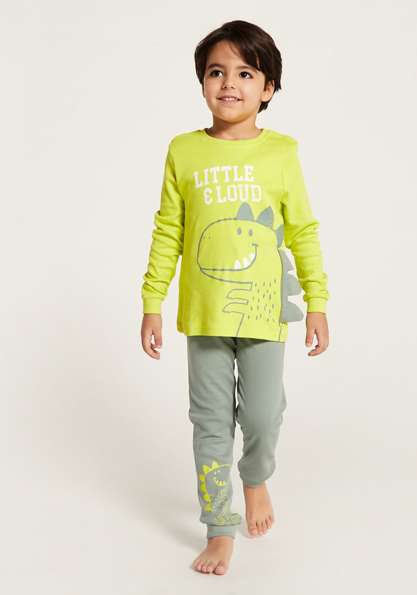 Juniors Dinosaur Print Long Sleeve T-shirt and Pyjama Set-Nightwear-image-1