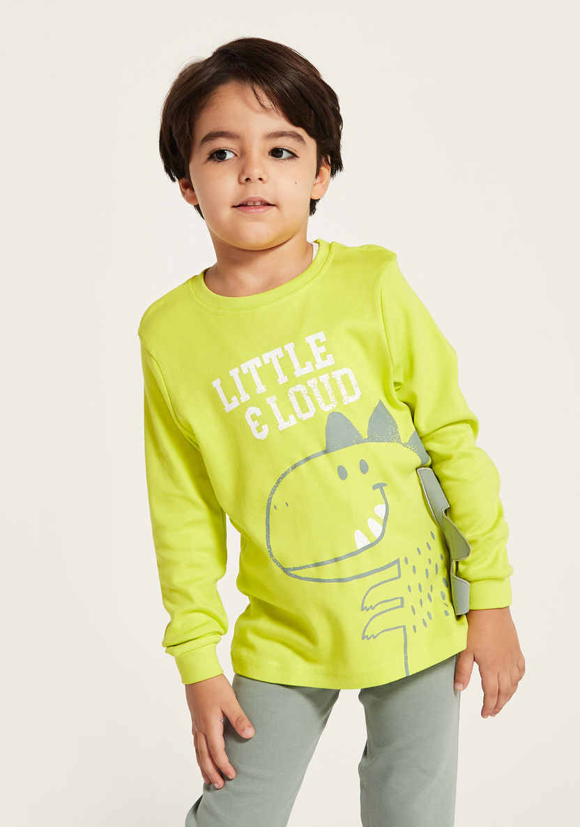 Juniors Dinosaur Print Long Sleeve T-shirt and Pyjama Set-Nightwear-image-2