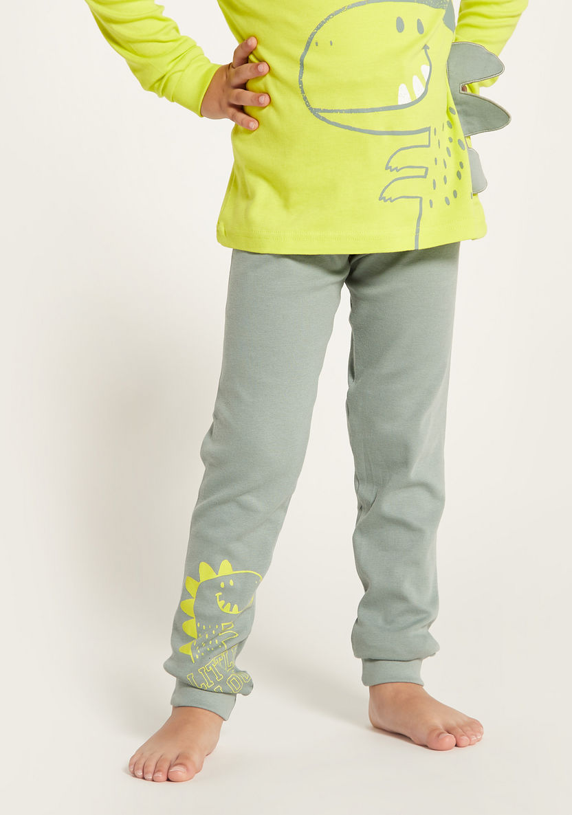 Juniors Dinosaur Print Long Sleeve T-shirt and Pyjama Set-Nightwear-image-3
