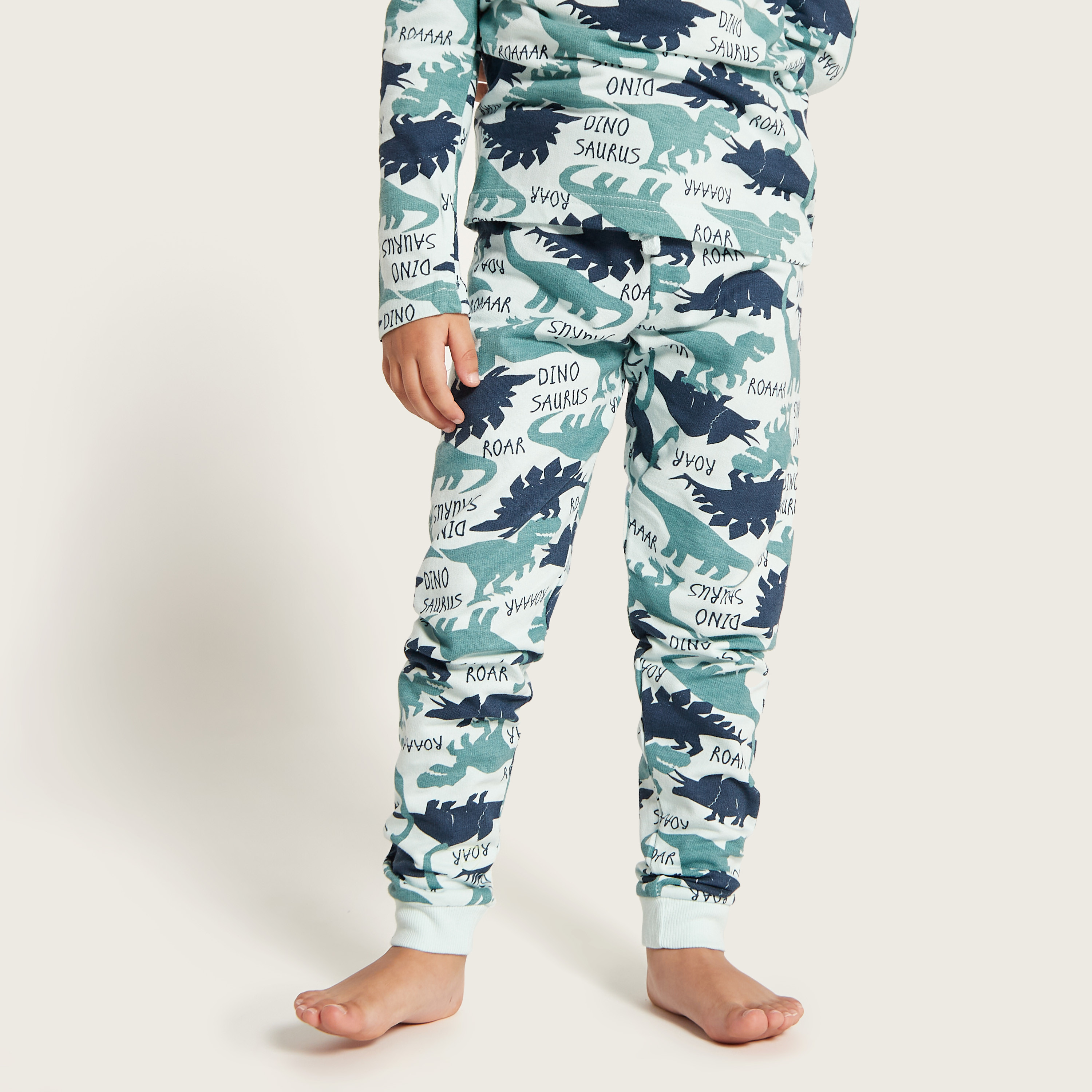 Juniors Dinosaur Print Long Sleeves T-shirt and Pyjama Set-boys-clothing-nightwear-image-4