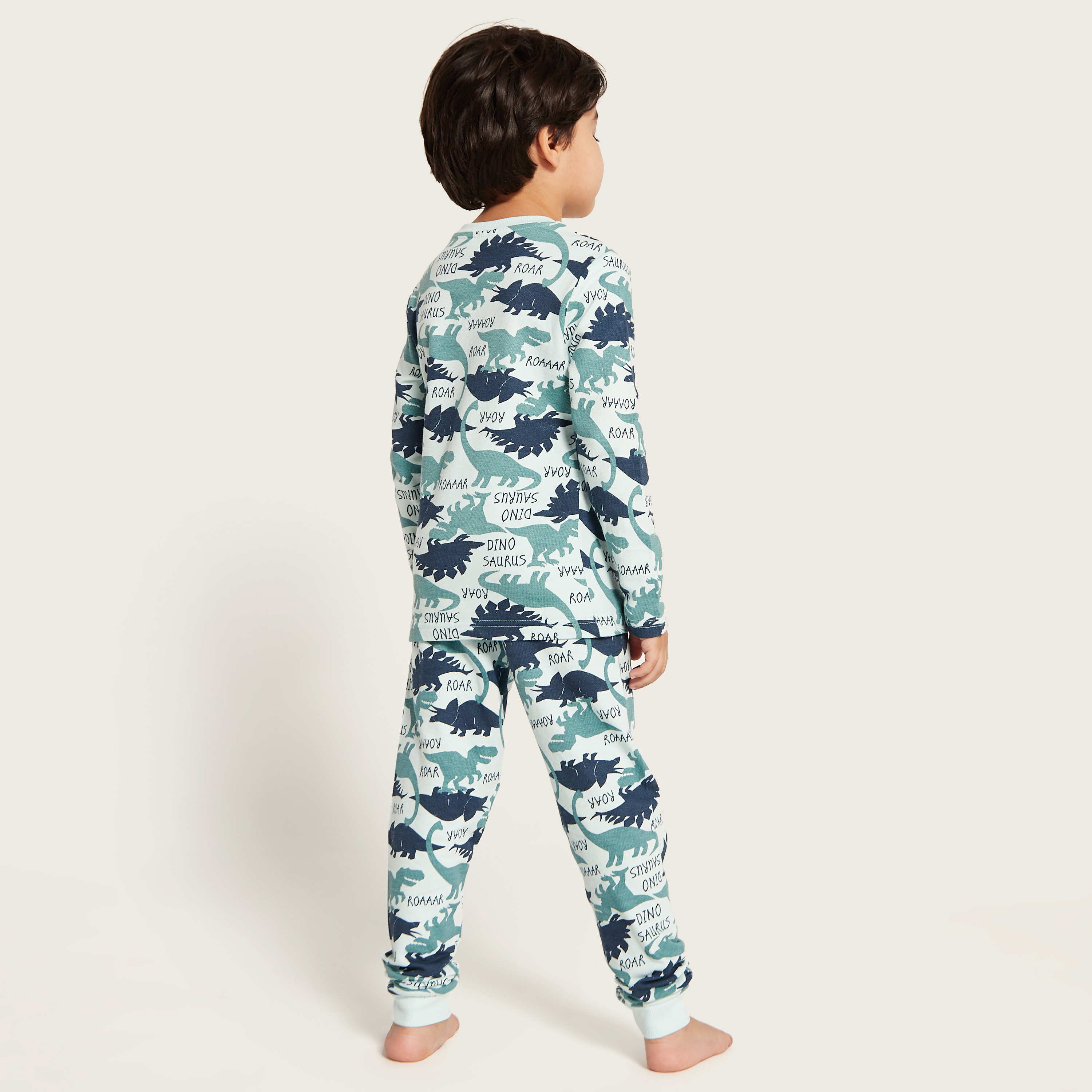 Juniors Dinosaur Print Long Sleeves T-shirt and Pyjama Set-boys-clothing-nightwear-image-5