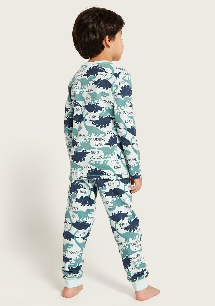 Juniors Dinosaur Print Long Sleeves T-shirt and Pyjama Set-Pyjama Sets-image-4