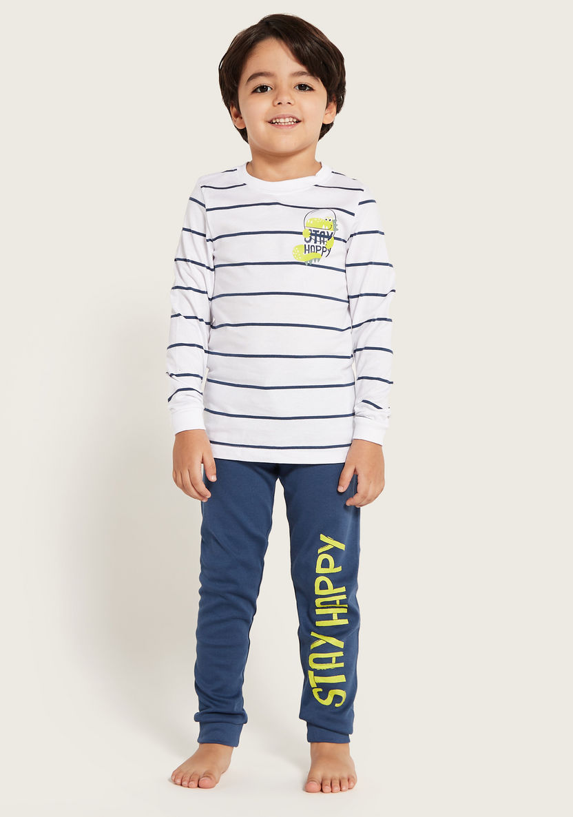 Juniors Striped Crew Neck T-shirt and Pyjama Set-Pyjama Sets-image-0