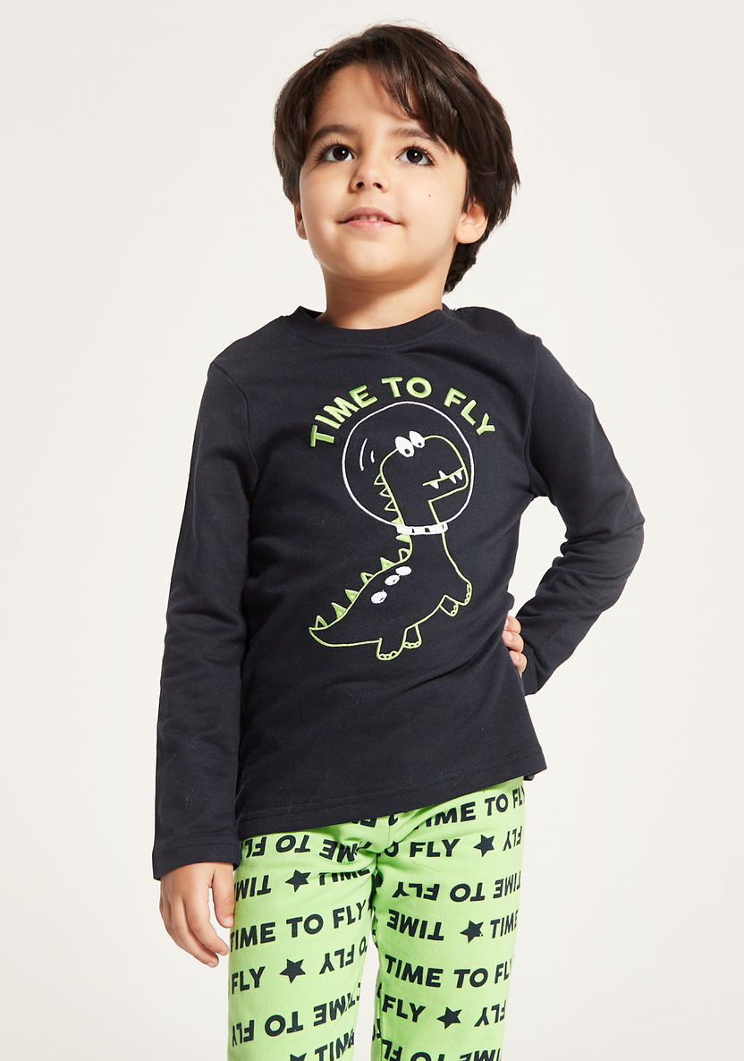 Juniors Printed Long Sleeve T-shirt and Pyjama Set-Nightwear-image-2