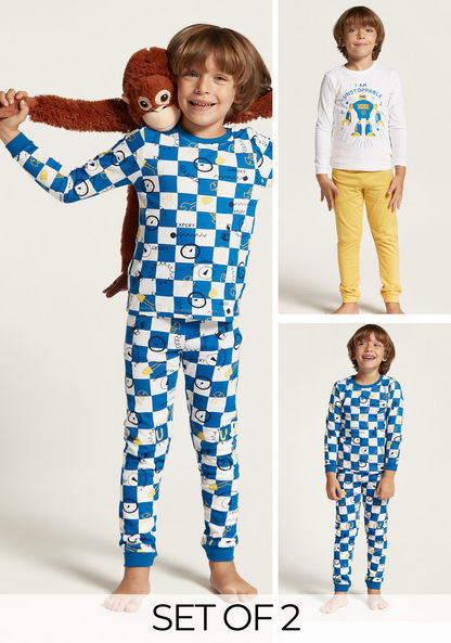 Juniors Printed Round Neck T-shirt and Pyjamas - Set of 2