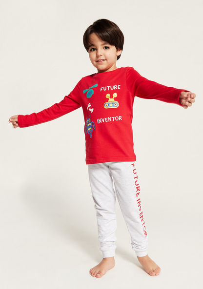 Juniors Printed Crew Neck T-shirt and Pyjama Set-Nightwear-image-1
