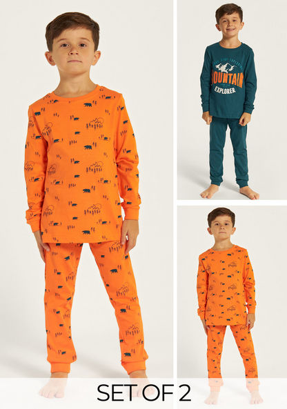 Juniors Printed Long Sleeve T-shirt and Pyjama - Set of 2-Multipacks-image-0