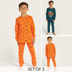Juniors Printed Long Sleeve T-shirt and Pyjama - Set of 2