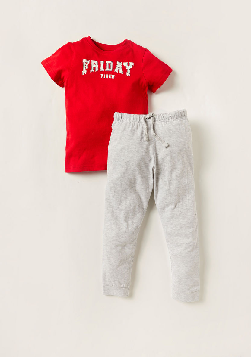 Juniors Printed Crew Neck T-shirt and Pyjama Set-Pyjama Sets-image-0