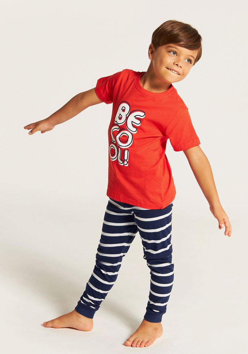 Juniors Printed Short Sleeves T-shirt and Elasticated Pyjama Set-Pyjama Sets-image-1