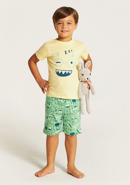 Juniors Graphic Print T-shirt and Shorts Set-Nightwear-image-0