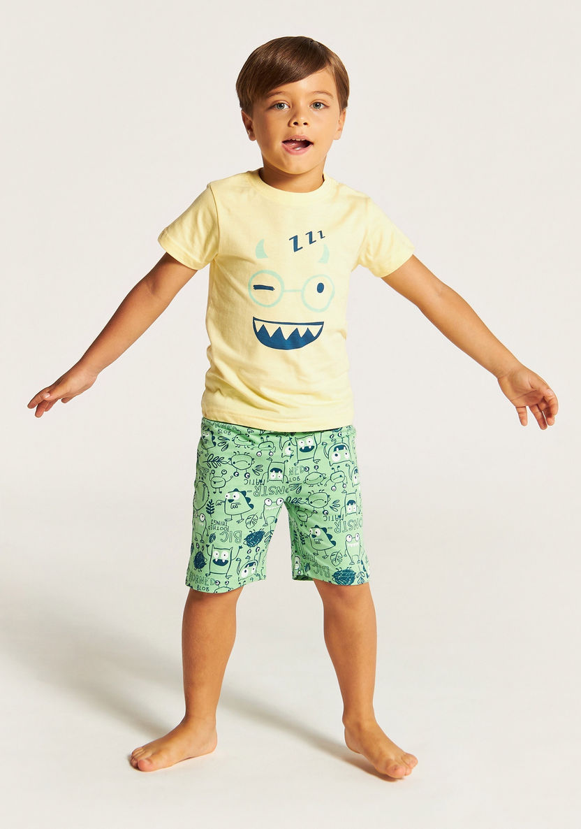 Juniors Graphic Print T-shirt and Shorts Set-Nightwear-image-1