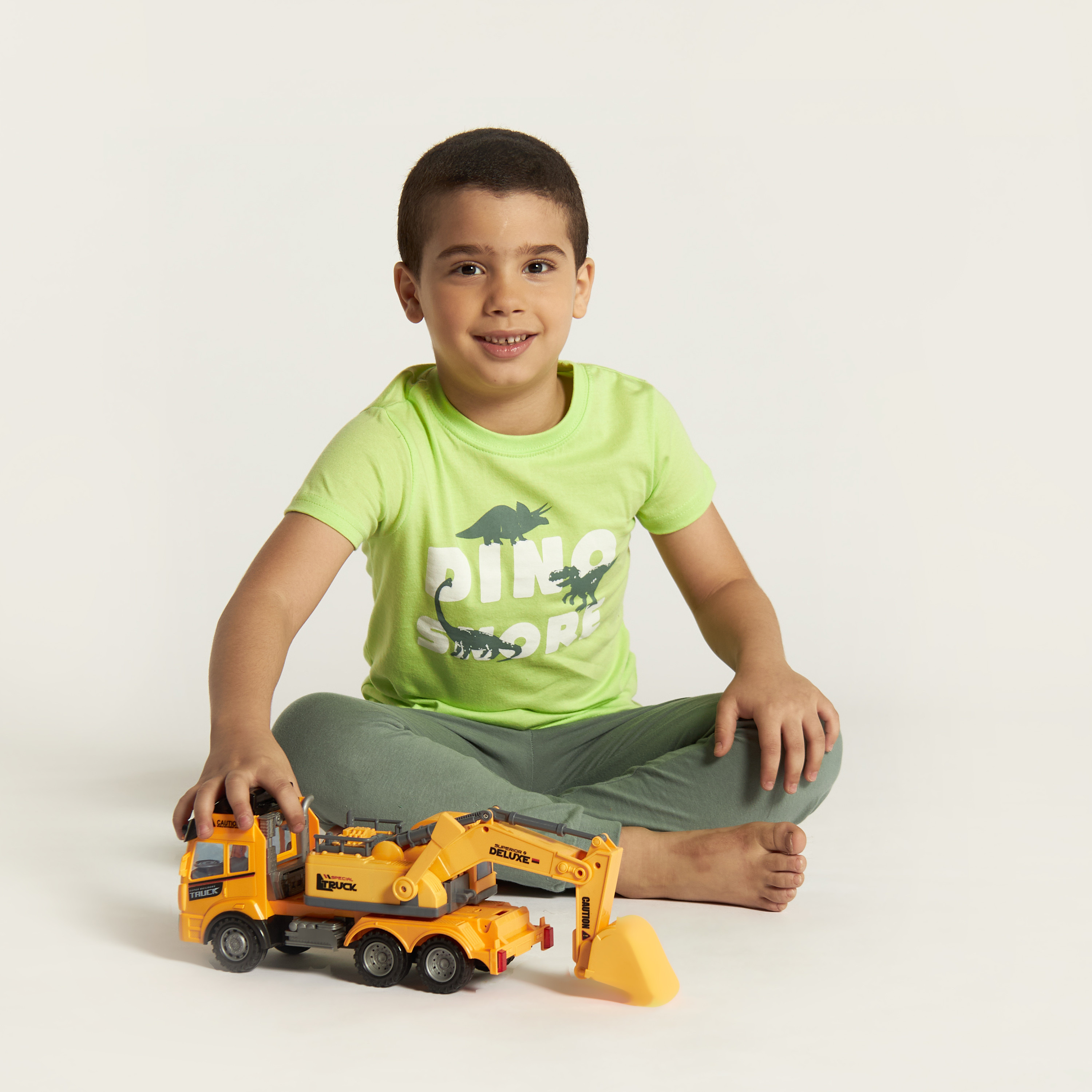 Juniors Dinosaur Print Short Sleeves T-shirt and Pyjama Set-boys-clothing-nightwear-image-1