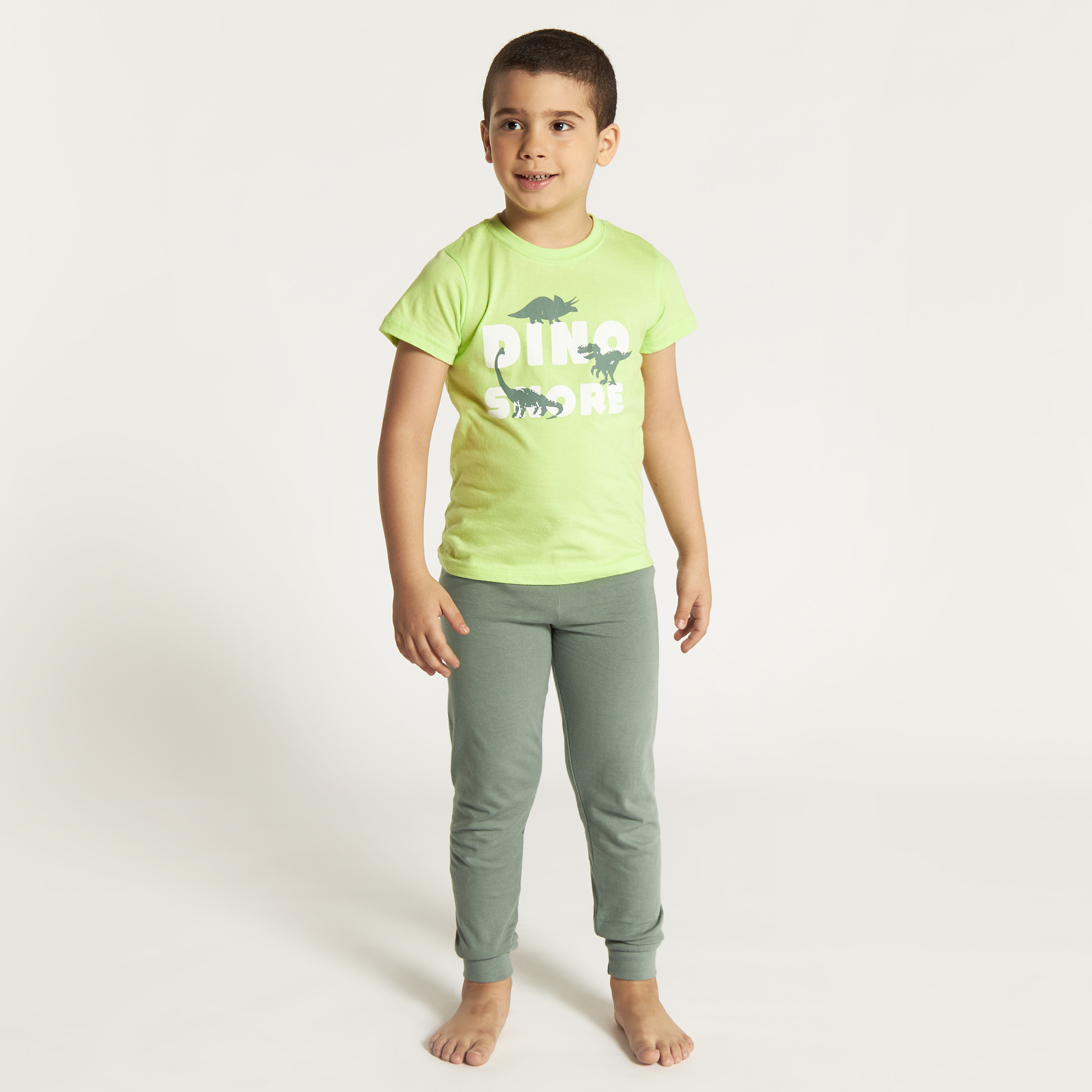 Juniors Dinosaur Print Short Sleeves T-shirt and Pyjama Set-boys-clothing-nightwear-image-2