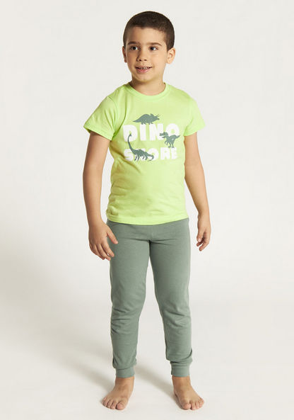 Juniors Dinosaur Print Short Sleeves T-shirt and Pyjama Set-Pyjama Sets-image-1