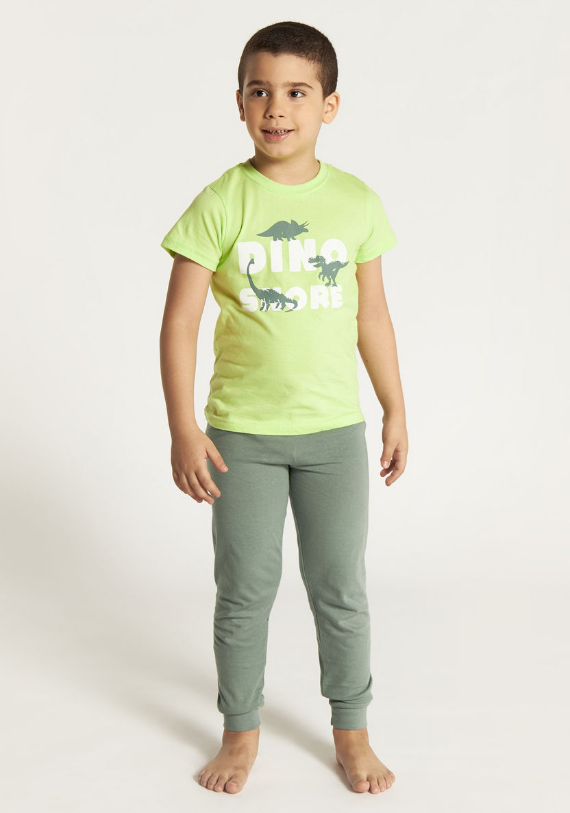Juniors Dinosaur Print Short Sleeves T-shirt and Pyjama Set-Pyjama Sets-image-1