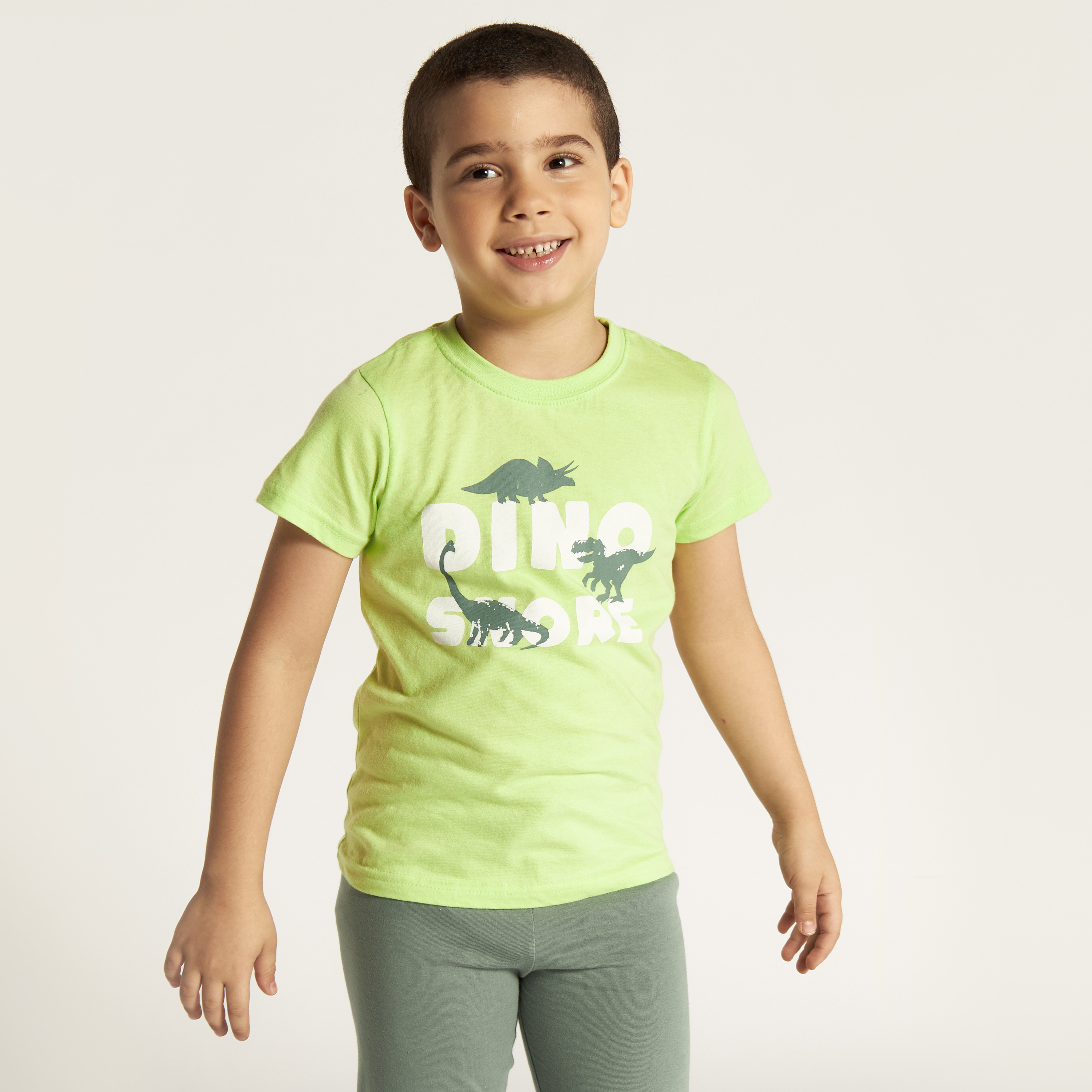 Juniors Dinosaur Print Short Sleeves T-shirt and Pyjama Set-boys-clothing-nightwear-image-3