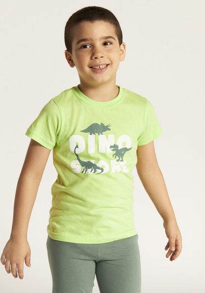 Juniors Dinosaur Print Short Sleeves T-shirt and Pyjama Set