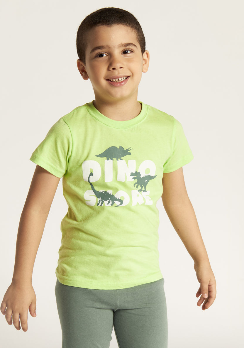 Juniors Dinosaur Print Short Sleeves T-shirt and Pyjama Set-Pyjama Sets-image-2