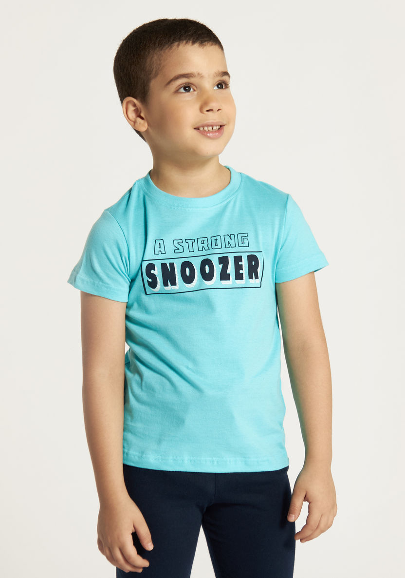 Juniors Typographic Print Crew Neck T-shirt and Pyjama Set-Nightwear-image-1