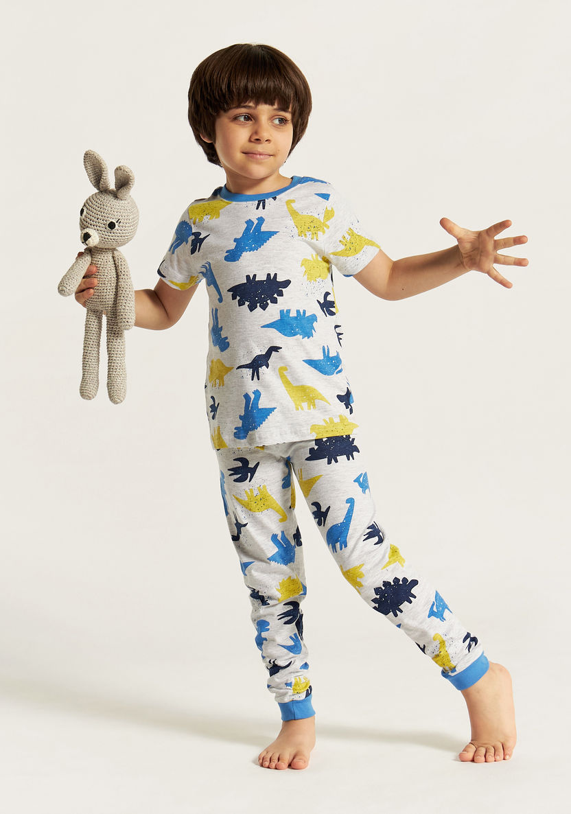 Juniors Dinosaur Print Short Sleeve T-shirt and Pyjama Set-Nightwear-image-0