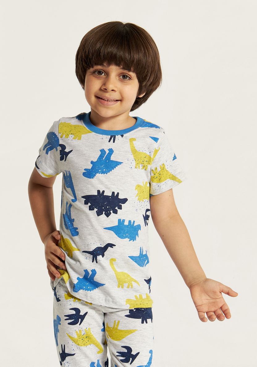 Juniors Dinosaur Print Short Sleeve T-shirt and Pyjama Set-Nightwear-image-1