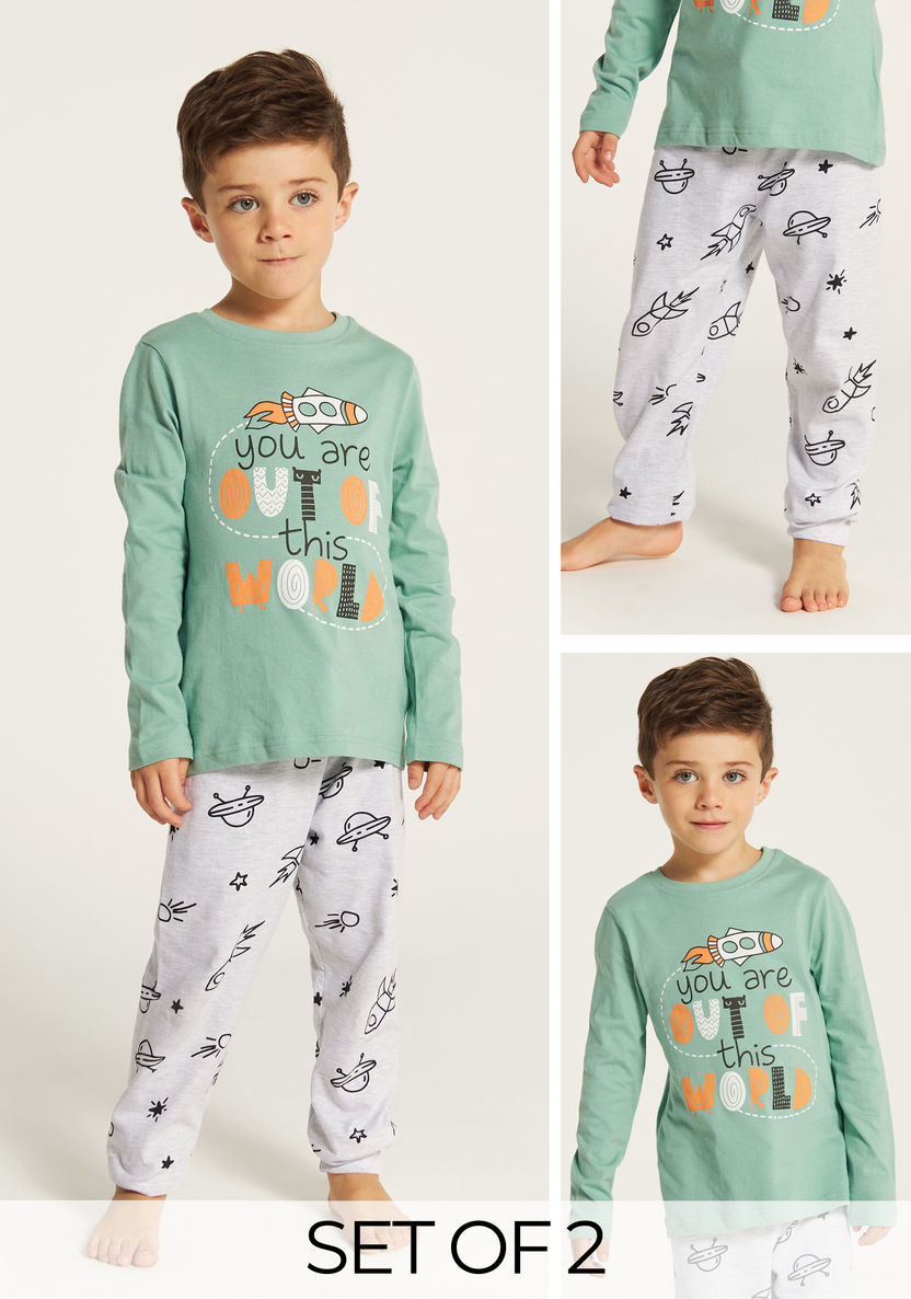 Juniors Printed Long Sleeve T-shirt and Pyjama Set-Pyjama Sets-image-0