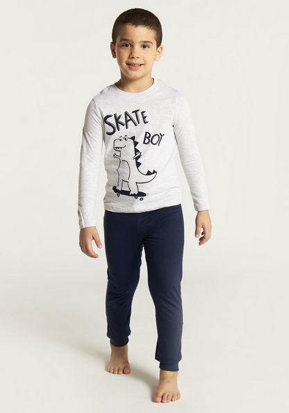 Juniors Dinosaur Print T-shirt with Long Sleeves and Pyjama Set